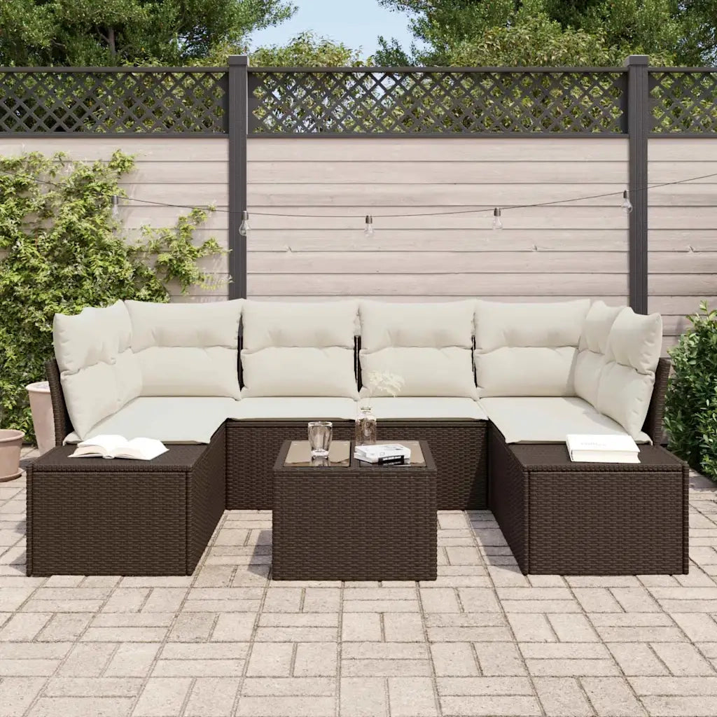 Set Divano da Giardino con cuscino 7 pcs Marrone polyrattan 3346958