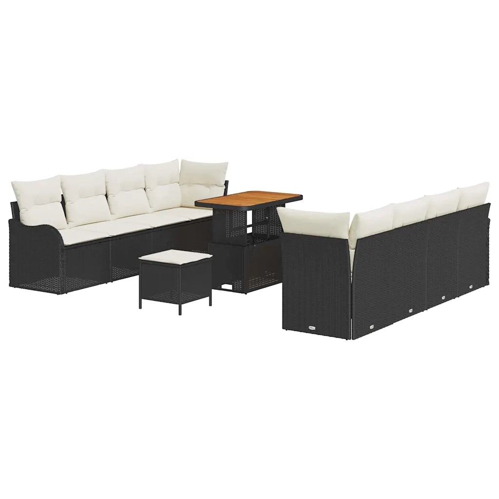 Set Divano da Giardino con cuscino 11 pcs Nero e Crema
