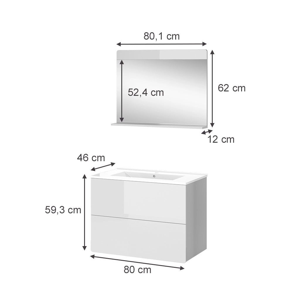 Vicco Set di mobili da bagno Bianco lucido 3 parti