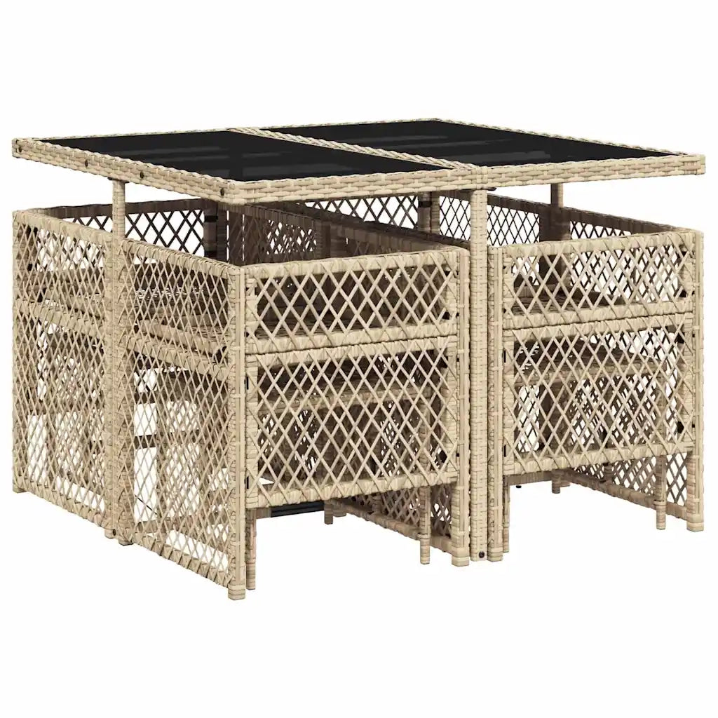 Set da Pranzo da Giardino 9 pz con Cuscini Beige in Polyrattan 3210778