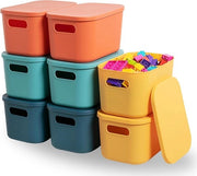 Cassa di archiviazione con coperchi - contenitori di plastica stivellabili per mensole - da cucina, bagno, classe, ufficio, camera da letto dei bambini - formato compatto (8 pezzi)