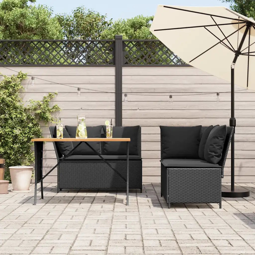 Set Divani da Giardino 3 pz con Cuscini in Polyrattan Nero