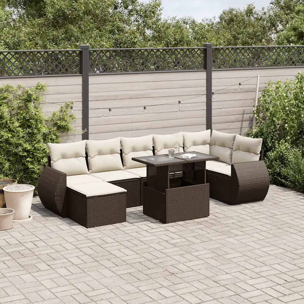 Set Divani da Giardino 8 pz con Cuscini Marrone in Polyrattan 3268693
