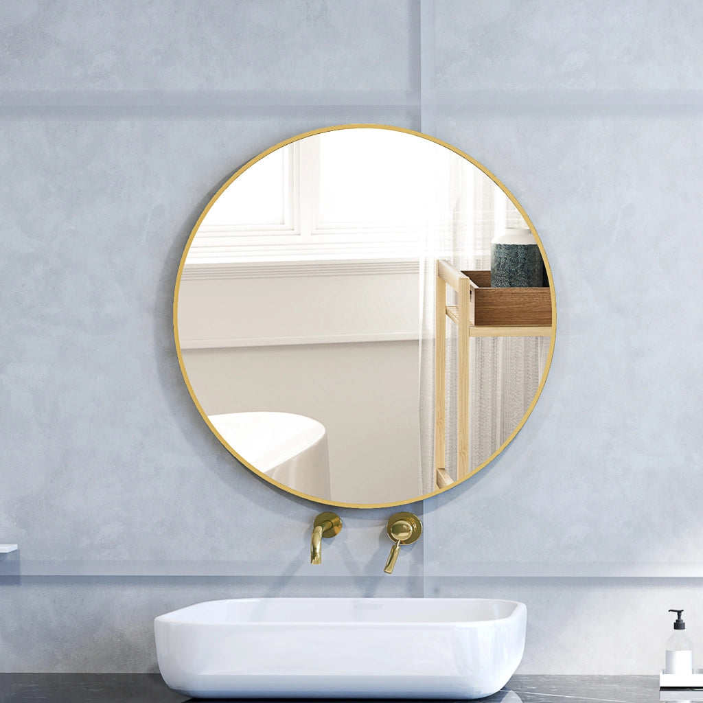 Specchio rotondo da bagno con cornice in metallo ¨C Minimal ¨C ? 70x2,5 cm oro