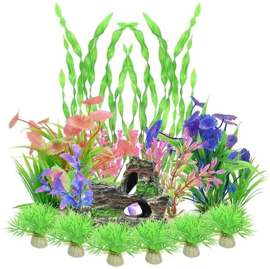 Collezione di piante d'acquario da 13 pezzi - piante artificiali in plastica - decorazione per serbatoi per pesci - sicure e non tossiche - adatte per acqua dolce e salata - base galleggiante - piante artificiali