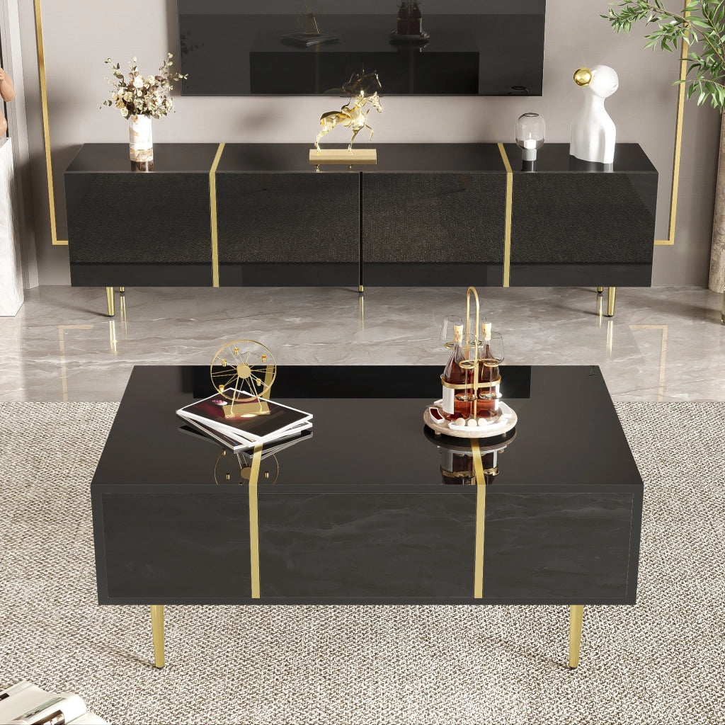 Cassettiera per TV nera lucida in MDF lunghezza 170 cm