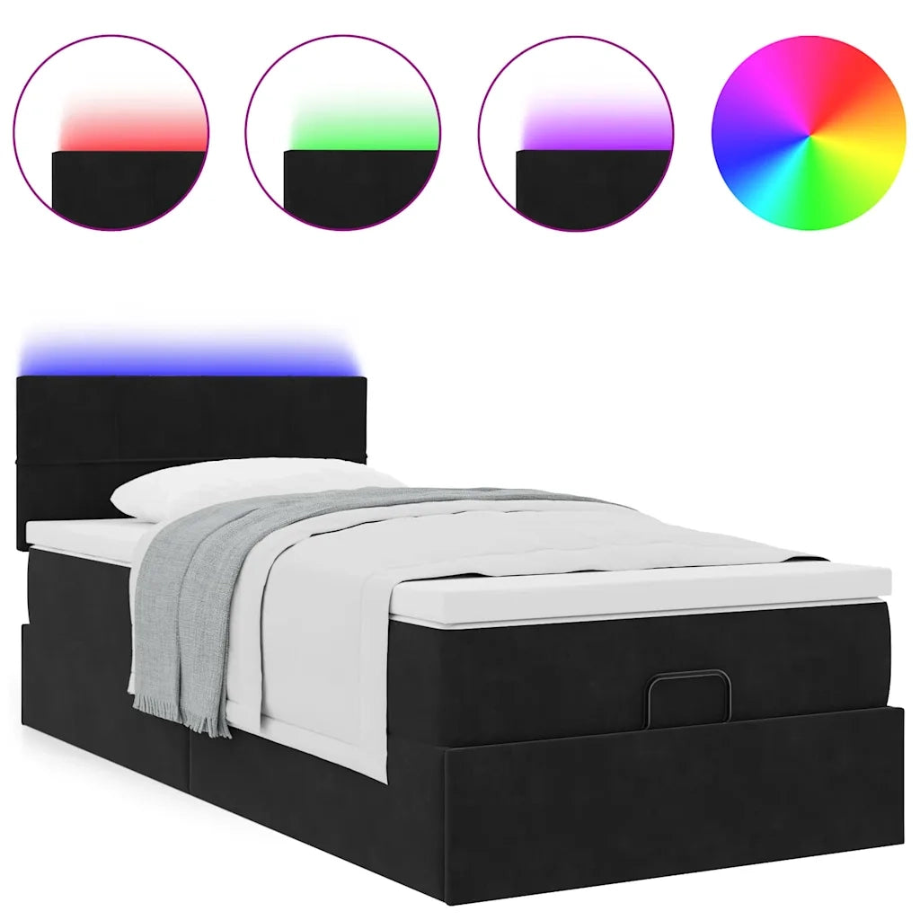 Pouf Letto con Materasso e LED Nero 80x200cm in Velluto