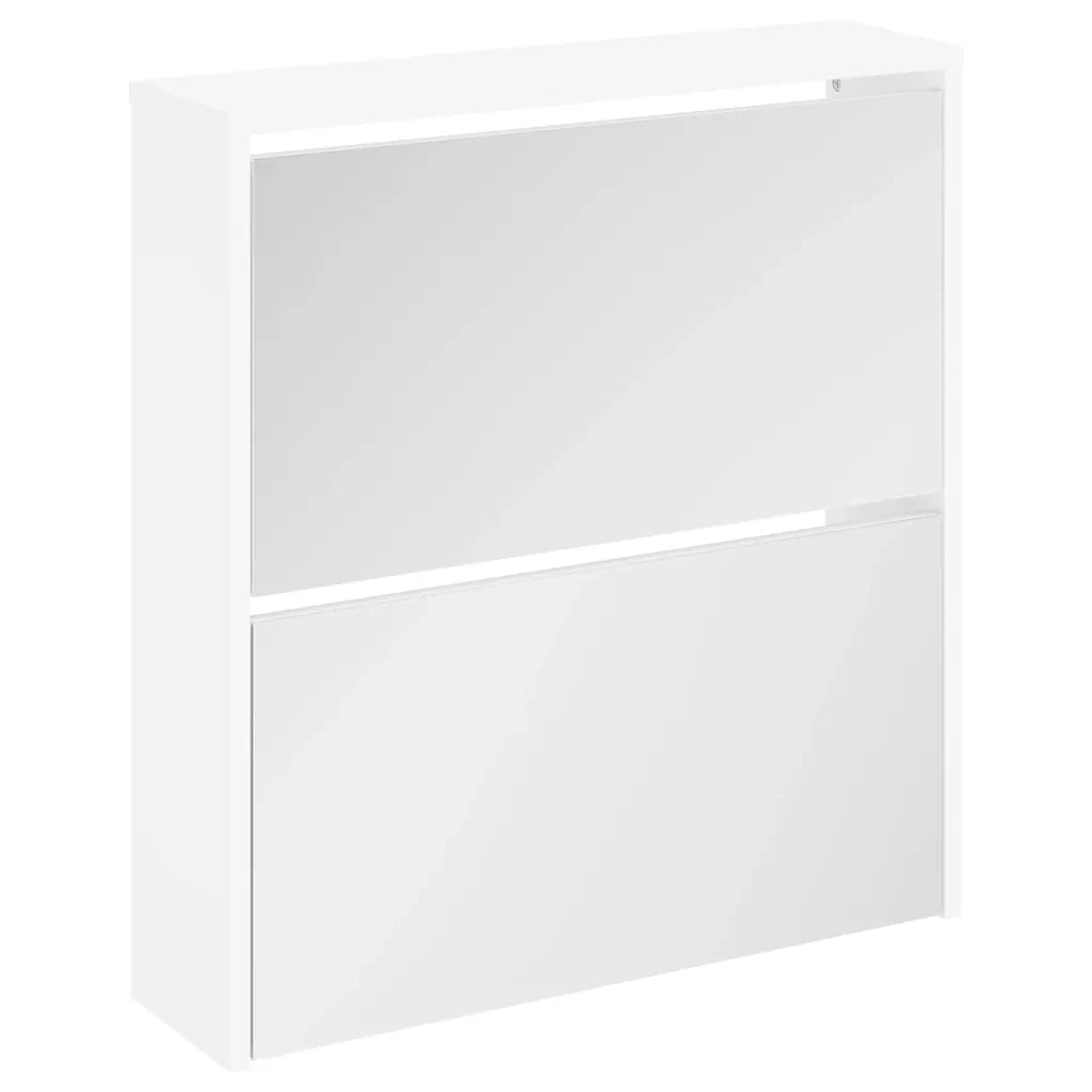 Scarpiera con 2 Ripiani e Specchio-Armadio Scarpiera con Specchio Bianco 63x17x67 cm