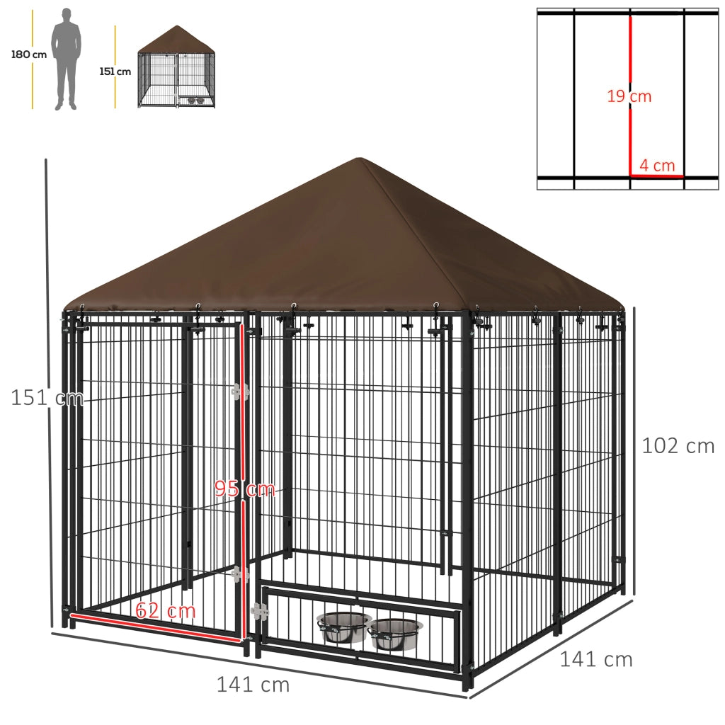 Recinto per Cani in Metallo e Tessuto ¨C Minimal ¨C Nero e Marrone 141x141x151 cm