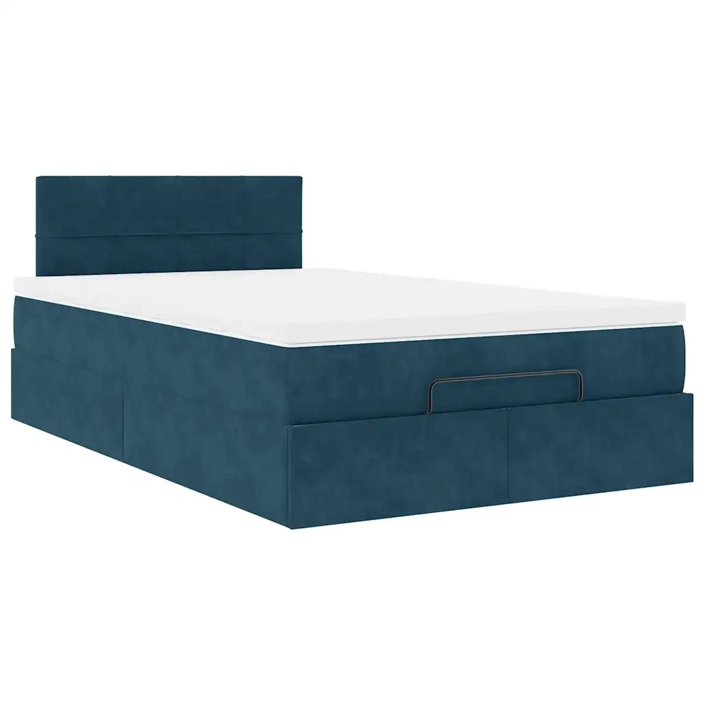 Pouf Letto con Materasso e LED Blu Scuro 120x190cm in Velluto