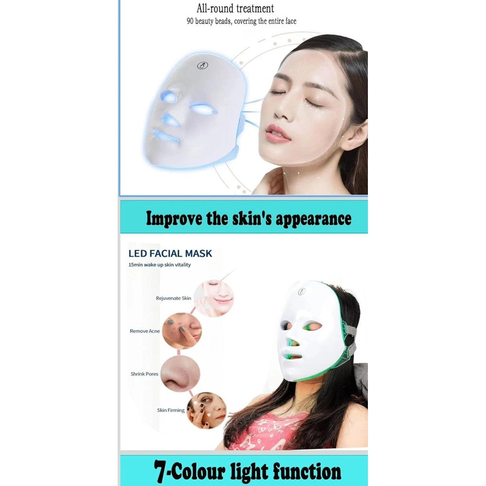 Trade Shop - Maschera Per Fototerapia A Led Con Trattamento Luce A 7 Colori Per Cura Pelle Viso -