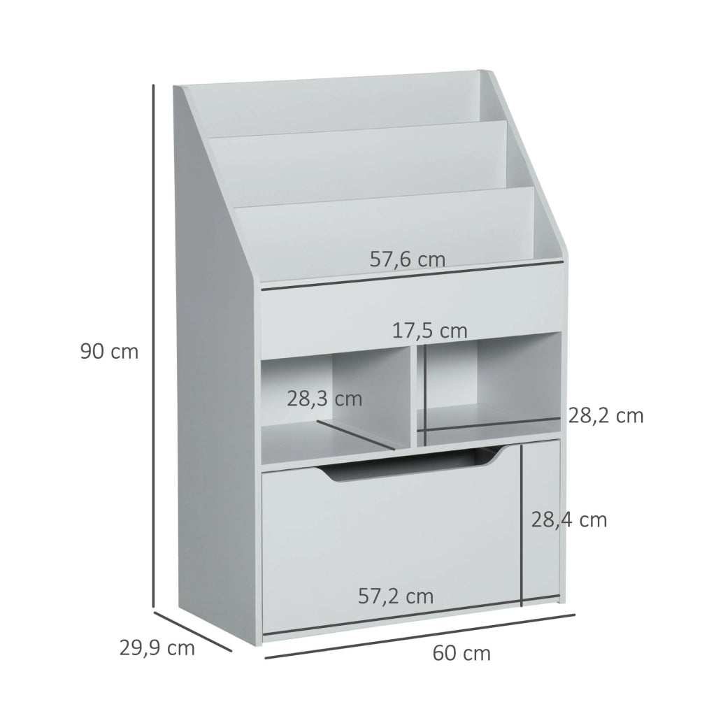 Libreria per Bambini con 3 Ripiani, 2 Cubi e Cassetti con Ruote ¨C Minimal ¨C 60x30x90 cm Grigio