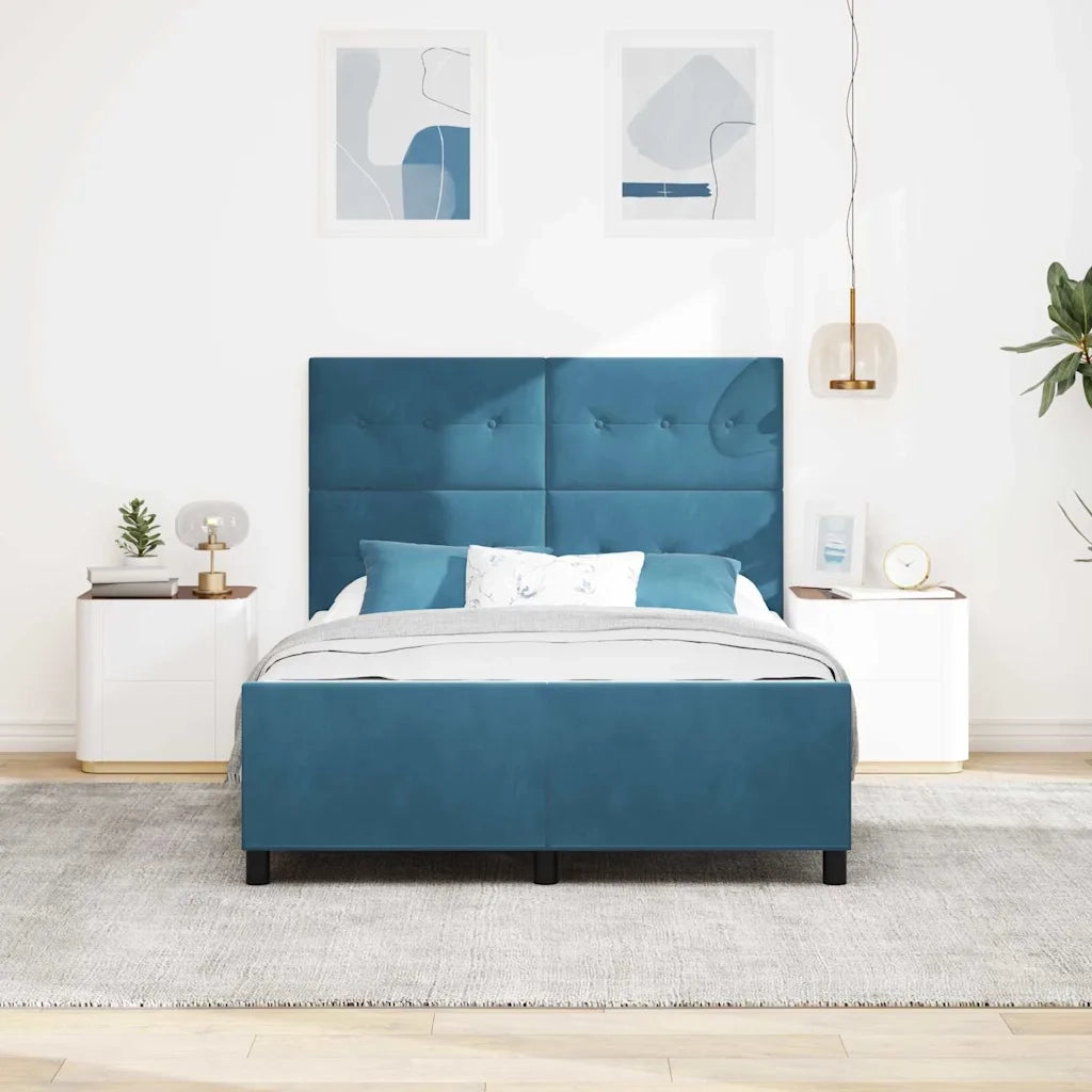 Letto a molle con testiera Blu Scuro 140 x 200 cm Velluto