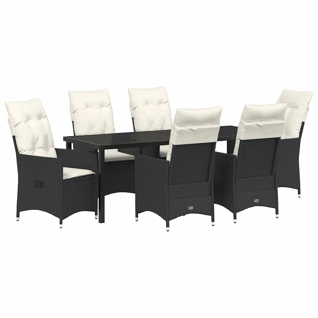 Set da Pranzo per Giardino con cuscino 7 pcs Nero polyrattan 3379539