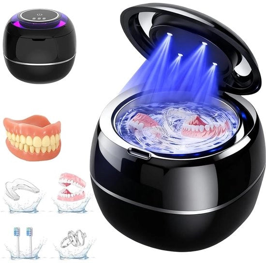 Pulitore per fissaggi per camere di trattamento, pulitore per fissaggi con timer digitale, adatto per la protezione notturna di ortodontici, aligners, spazzole da denti, gioielli, ecc.