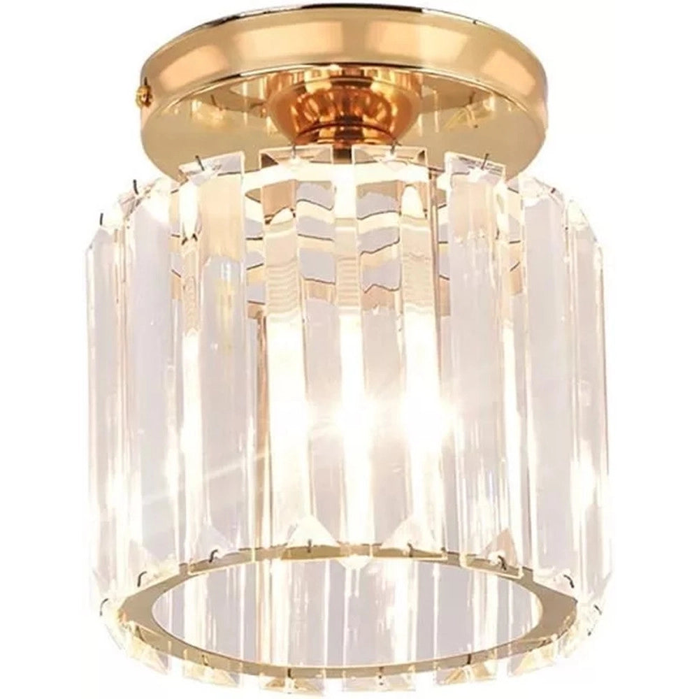 Trade Shop - Plafoniera Lampadario Da Soffitto A Cilindro Oro E27 In Cristallo Design Elegante -