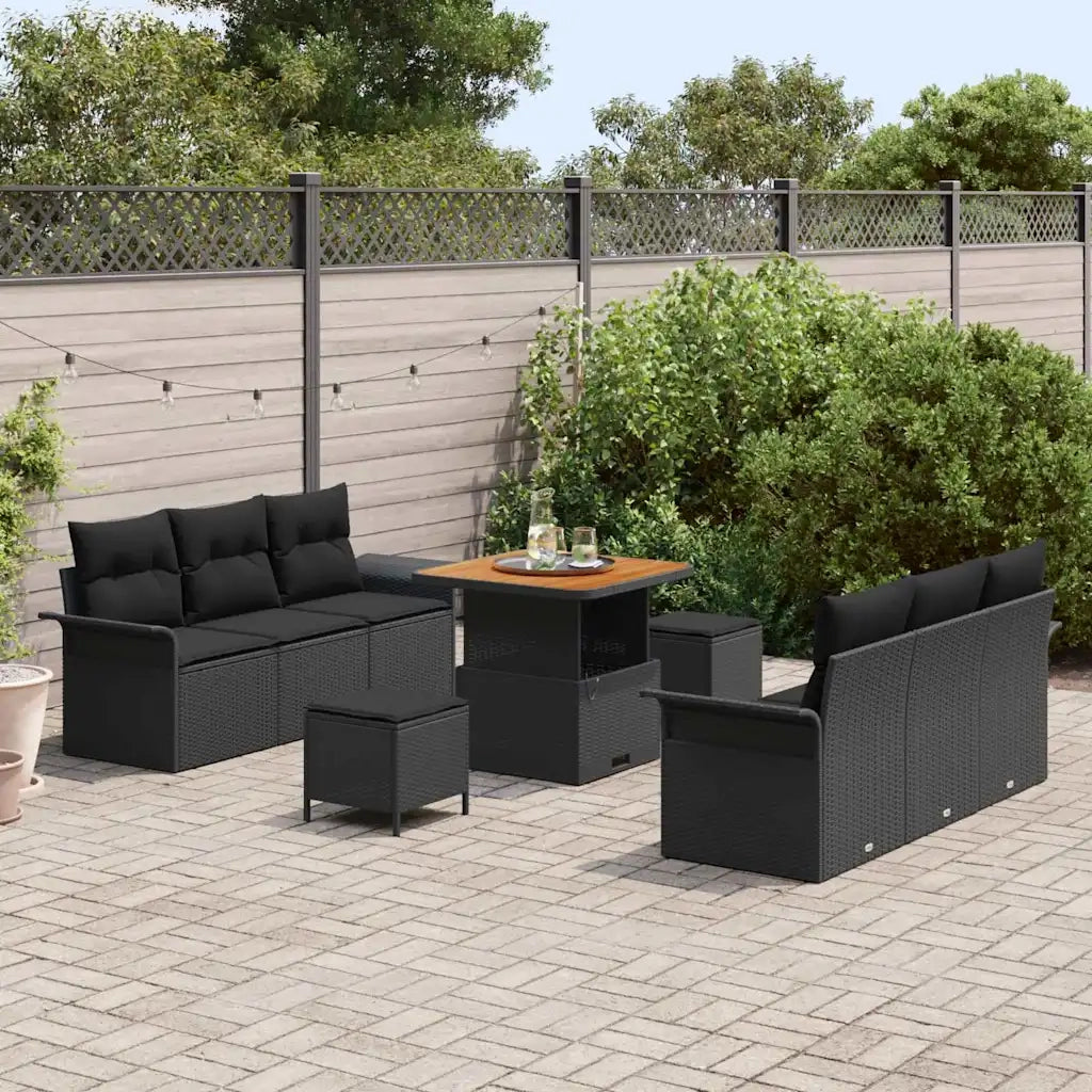 Set Divano da Giardino con cuscino 9 pcs Nero polyrattan 3362084