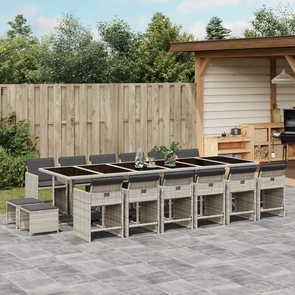 Set da Pranzo da Giardino 17pz con Cuscini Grigio in Polyrattan 3277954
