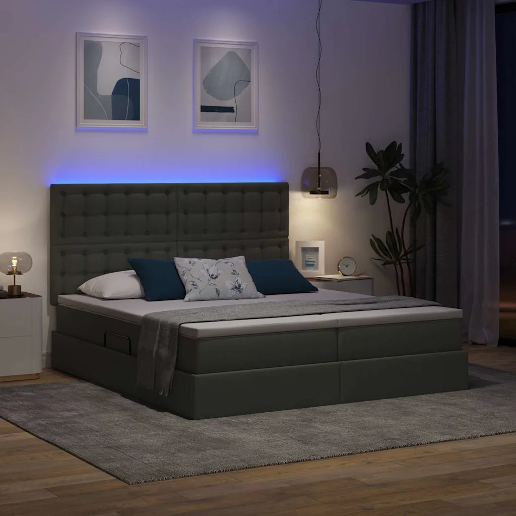 Letto con testiera Grigio scuro 200 x 200 cm Tessuto