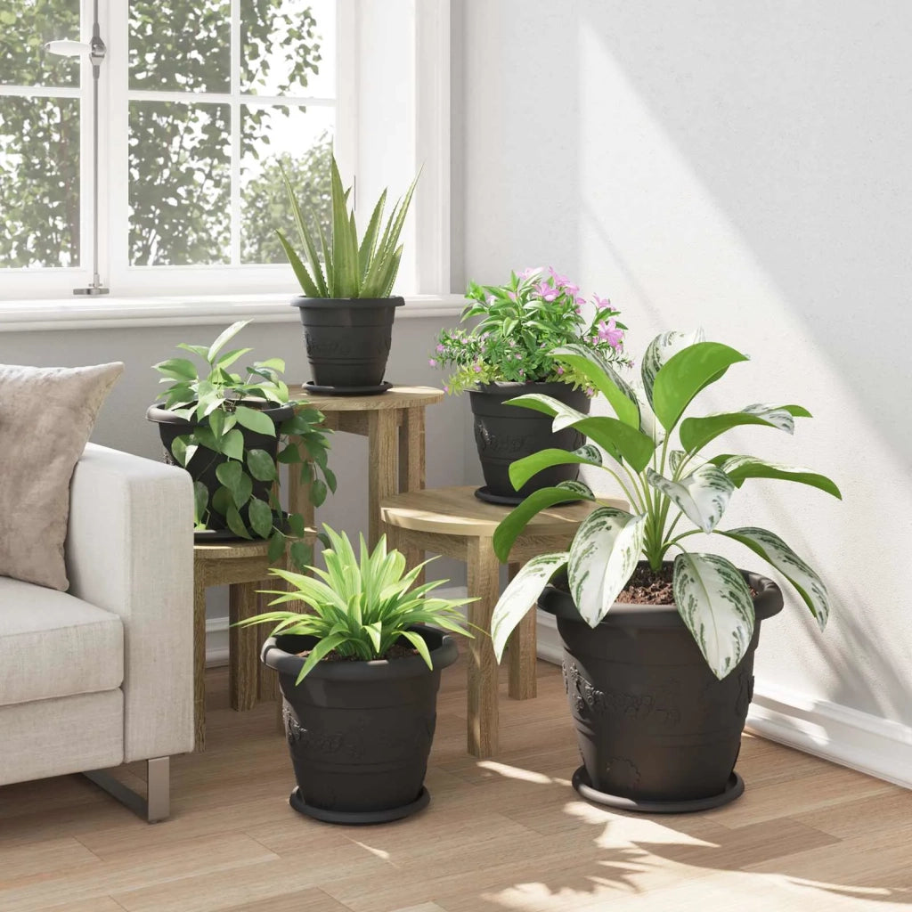 Vasi per Piante 6 pcs Nero Ø 30 x 25 cm Plastica 3403277