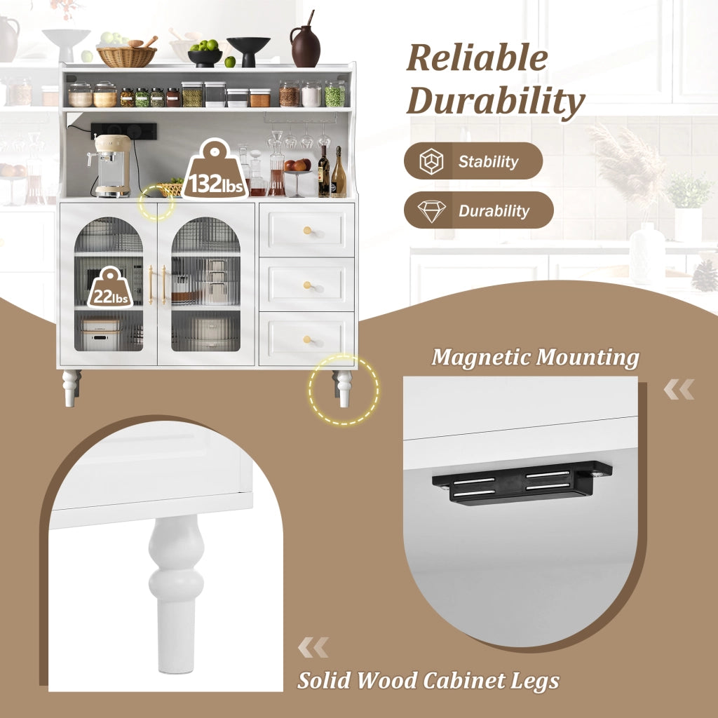 Buffet Alto da Cucina con Cassetti e Prese Elettriche ¨C MINIMAL ¨C Bianco