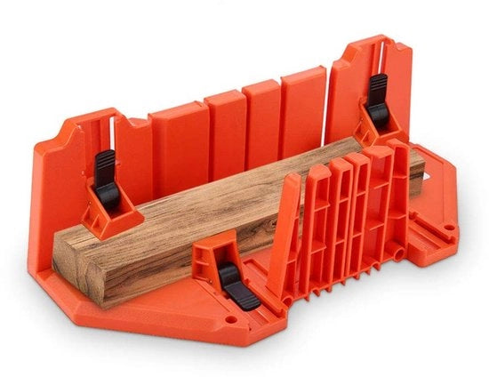 Cassetto di lavoro con 4 angoli di taglio 0°/22,5°/45°/90° - Materiale plastico - Duraturo - Strumenti per la sega - Lavori di architettura - Dimensioni 35,5 x 11 x 15 cm - Tavolo da lavoro con sega