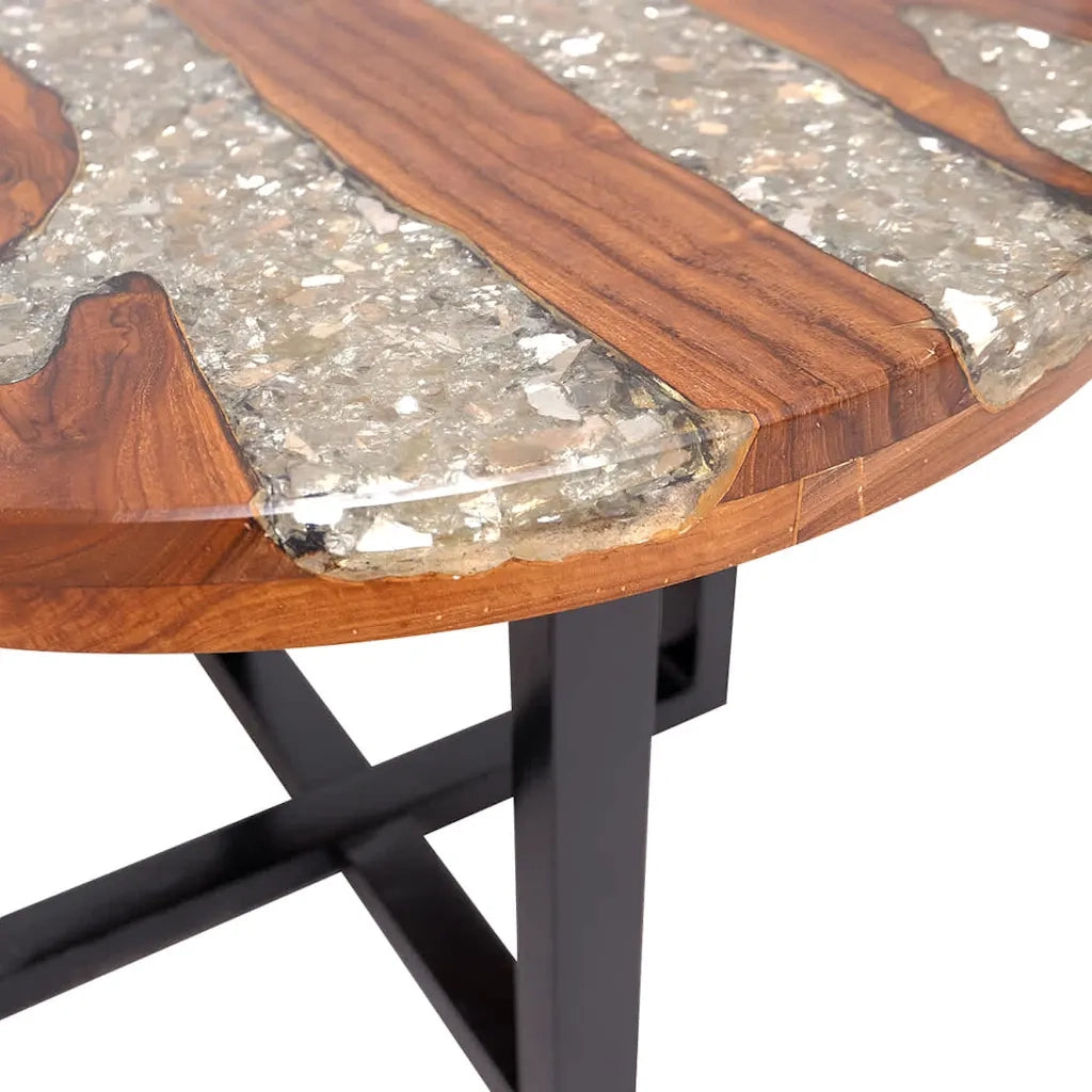 Tavolino da Salotto-Tavolino da soggiorno-Tavolo in Legno di Teak e Resina 60 cm