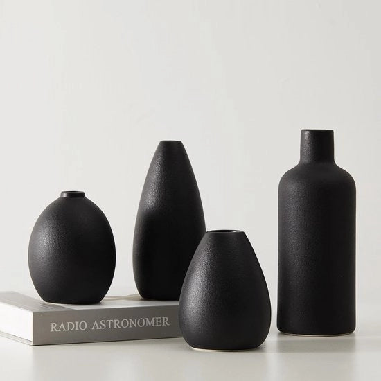 Set di vasi ceramici neri da 4 piccole vasi per fiori, vasi unici per centri di tavola, vasi decorativi moderni per arredamento domestico, tavola e ingresso (nero)
