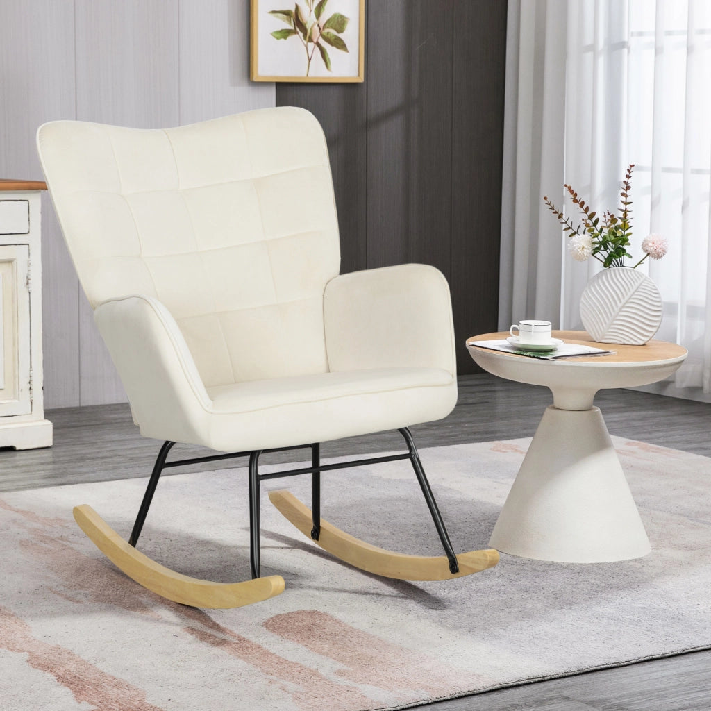 Poltrona a Dondolo ¨C Minimal ¨C Beige Tessuto Imbottita