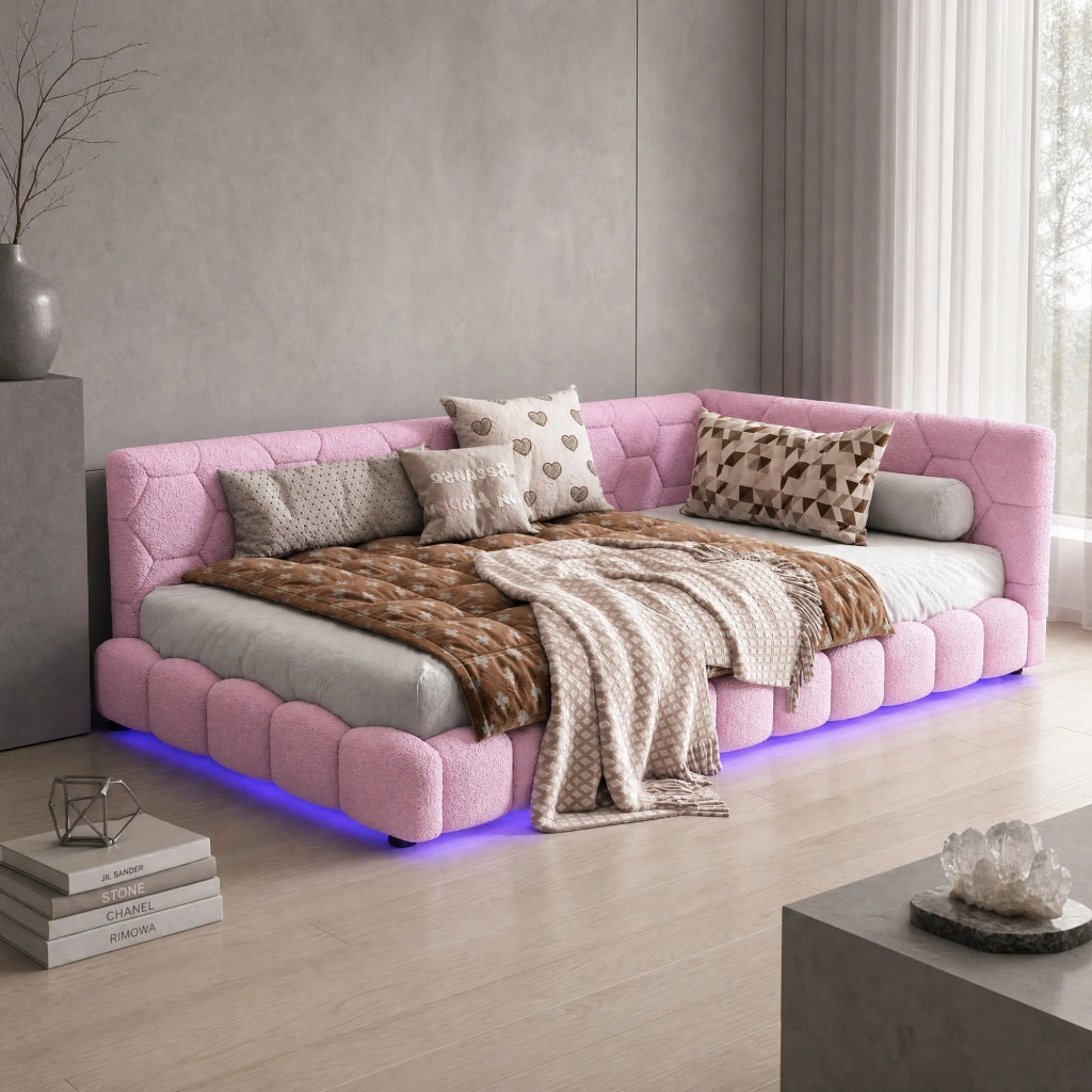 LETTO Daybed 90x200 cm Velluto Rosa con rete a doghe
