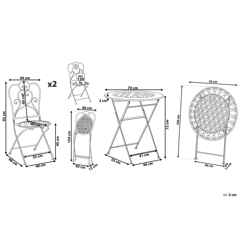 Set Bistrot Beige Tavolo 2 Sedie in stile Chic Francese
