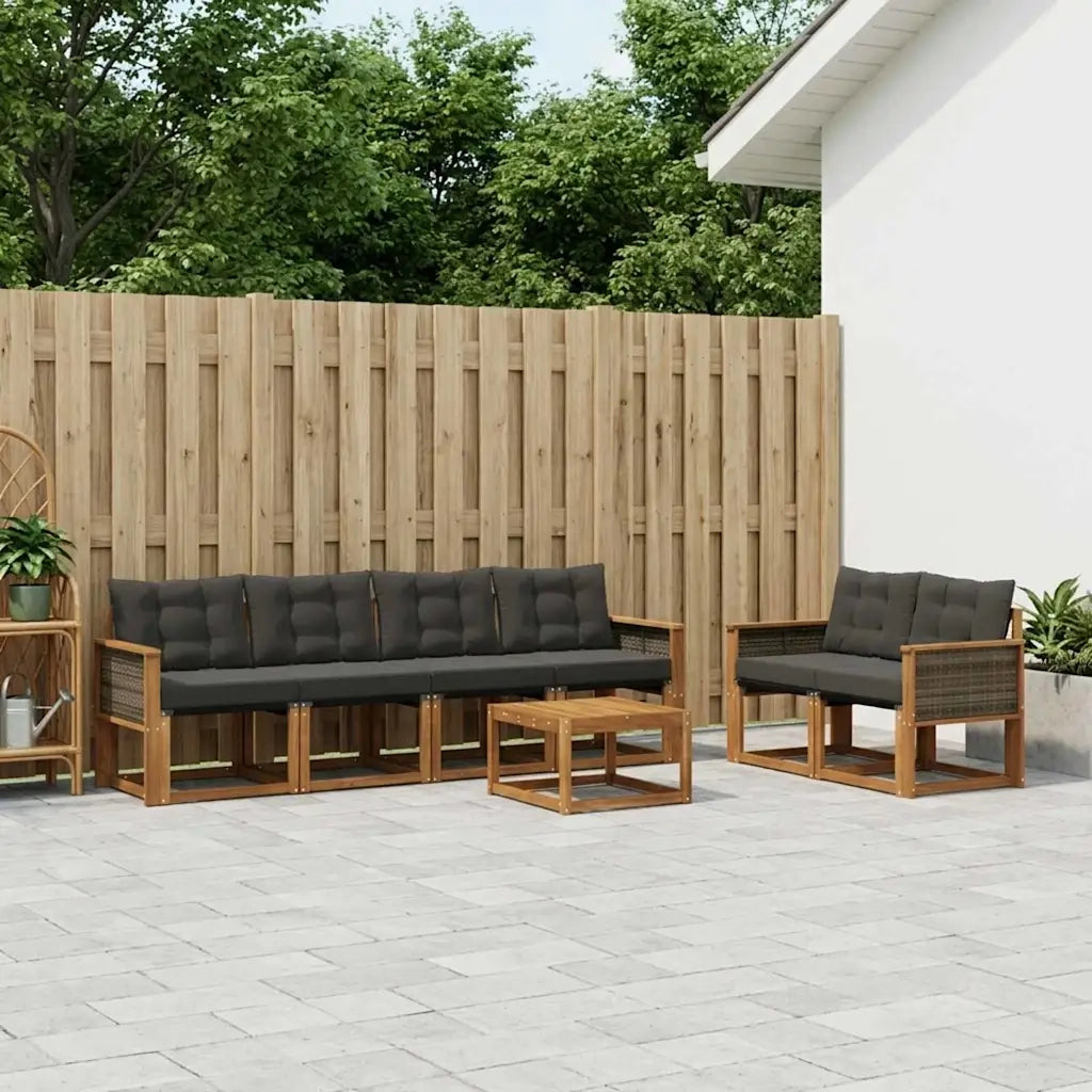 Set di divani da esterno con cuscino 7 pcs Naturale e Nero 3381788