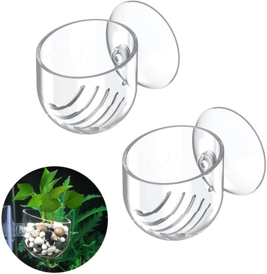 2 contenitori per piante acquatiche in plastica per acquario con morsetto per vaso per Aquascape decor inclusi vermi di terra e cibo per pesci
