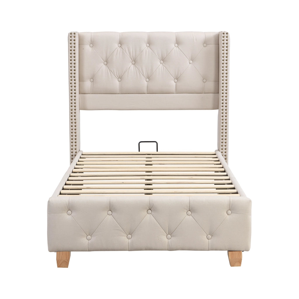 letto imbottito lino beige 100 x 205 cm