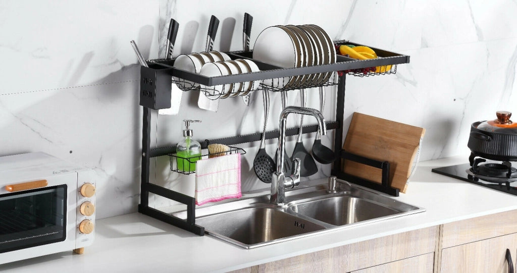 Sopra lavello Dish organizzer cucina scaffale cucina in acciaio colore nero - ZENCOCCO