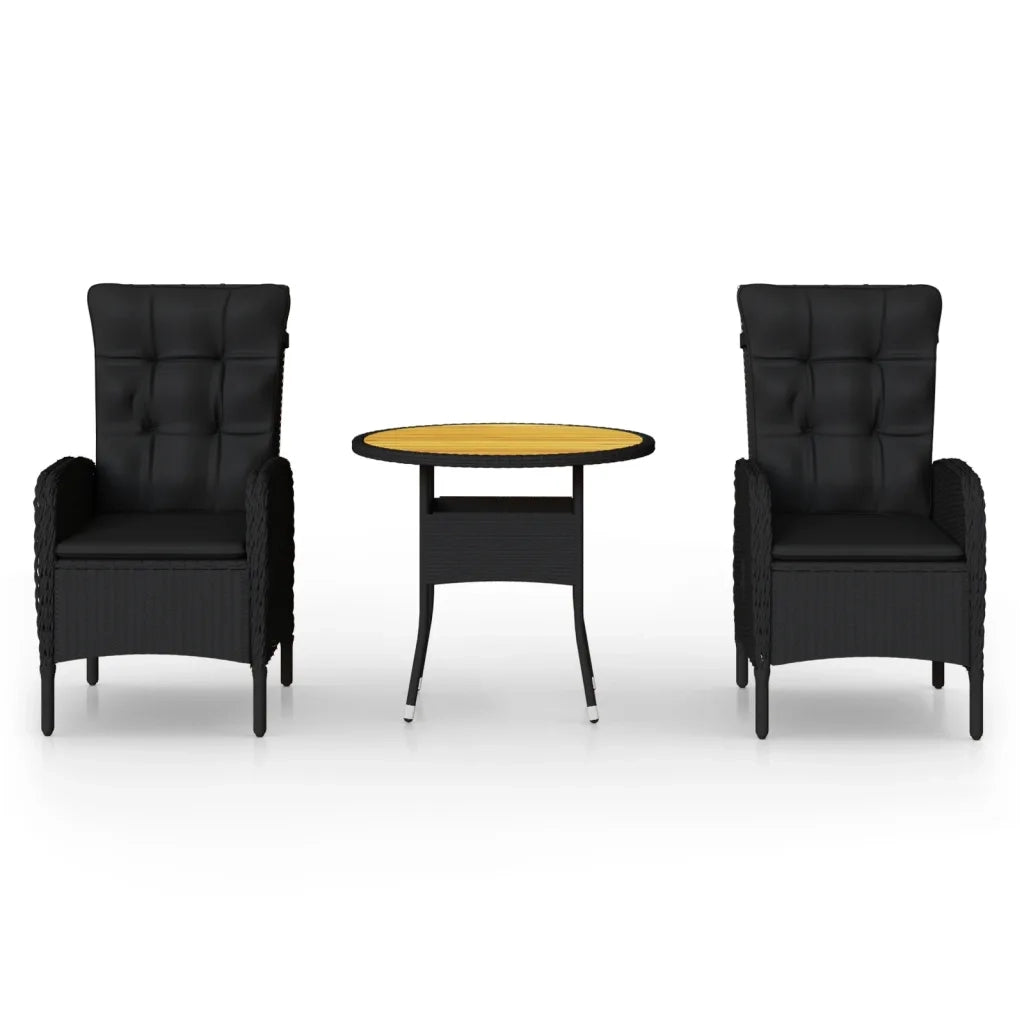 Set da Bistrot per Giardino 3 pz in Polyrattan Nero 3058549