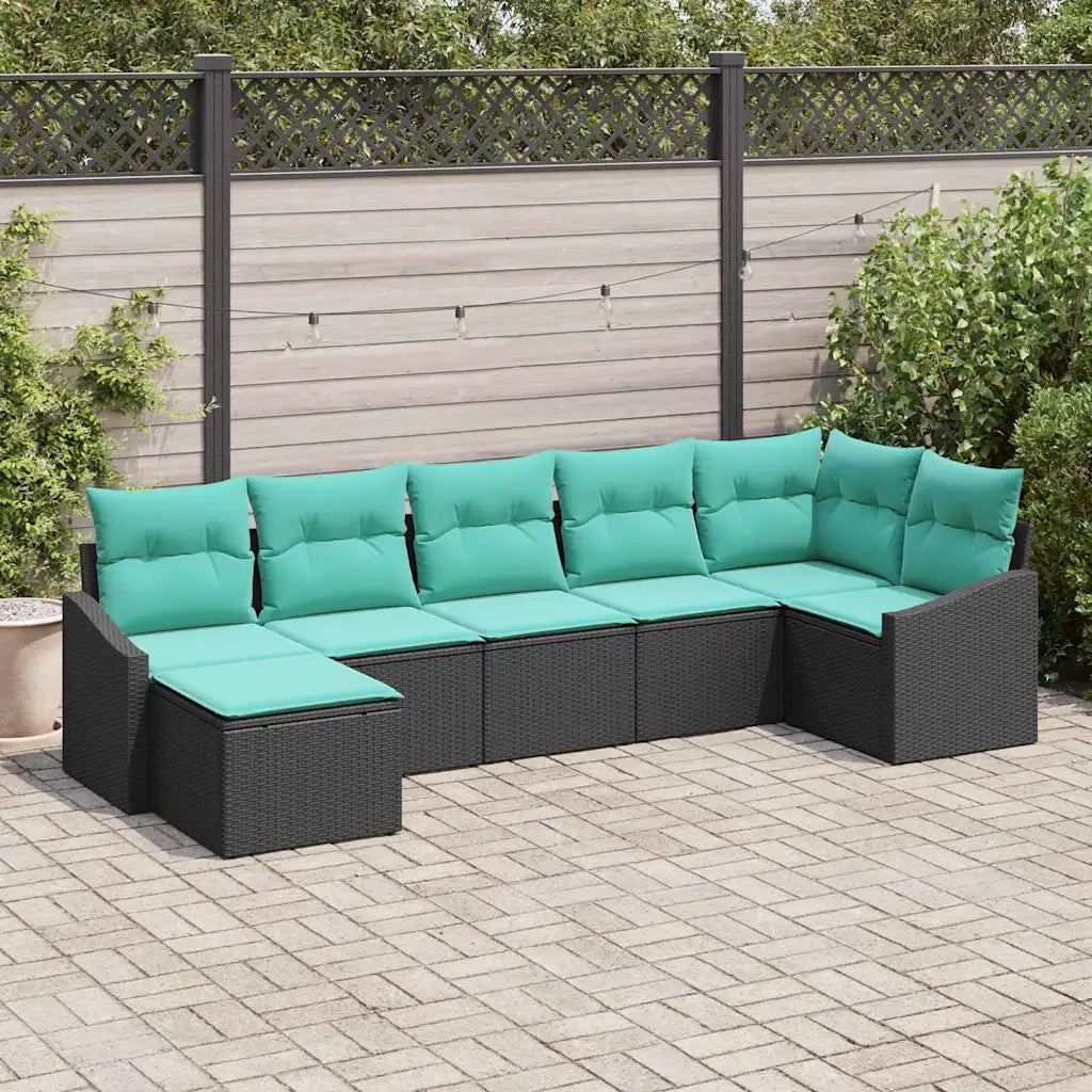 Set di divani con cuscino 7 pcs Nero polyrattan 3346816
