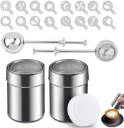 Caffè macchiato con cacao, set di 4 pezzi, strozzatore in acciaio inossidabile, set di zucchero in polvere e filtro multifunzionale per tè, filtro per tè, set di 4 pezzi per tè in foglie con manico telescopico, colore rosso, caffè