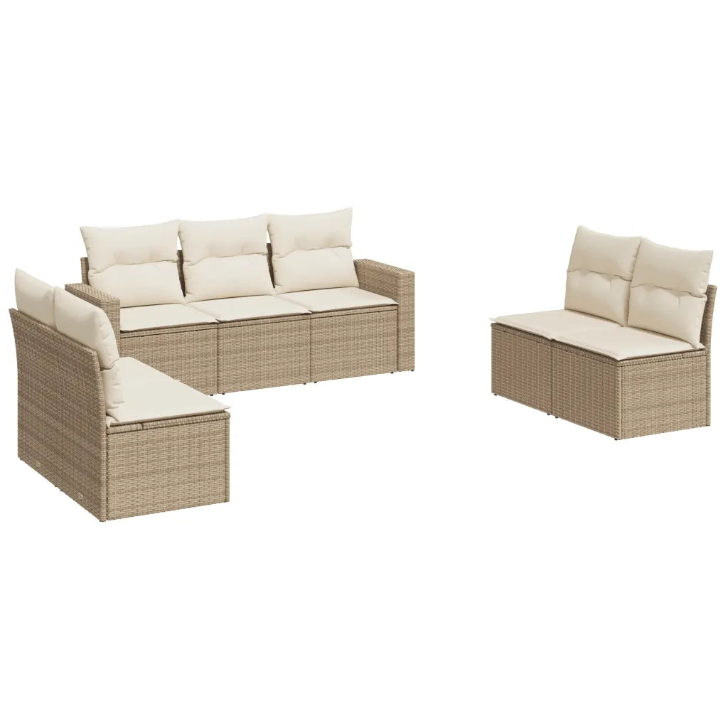 Set Divani da Giardino 7 pz con Cuscini Beige in Polyrattan 3218818