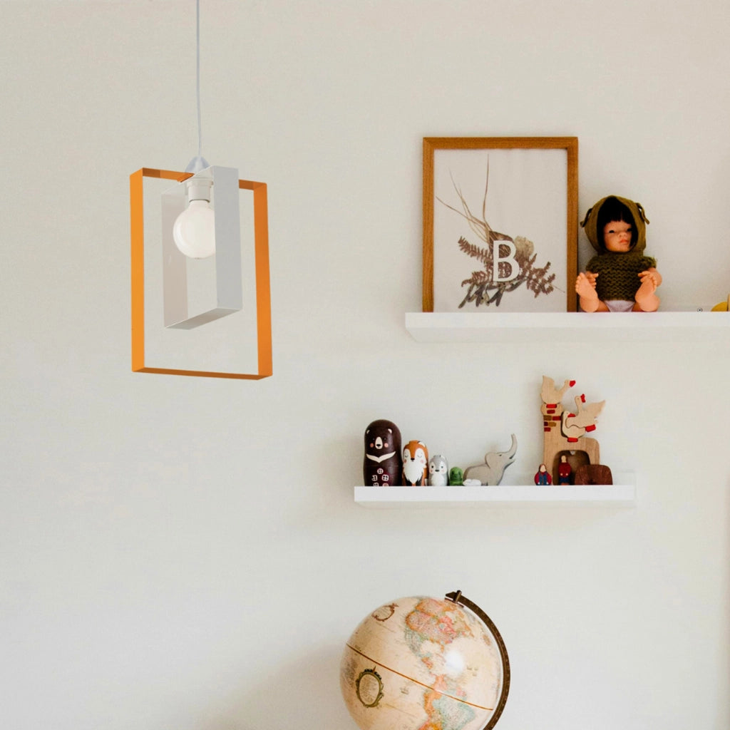 Sospensione Moderna Duplo 1 Luce Ferro Laccato Bianco E Arancio