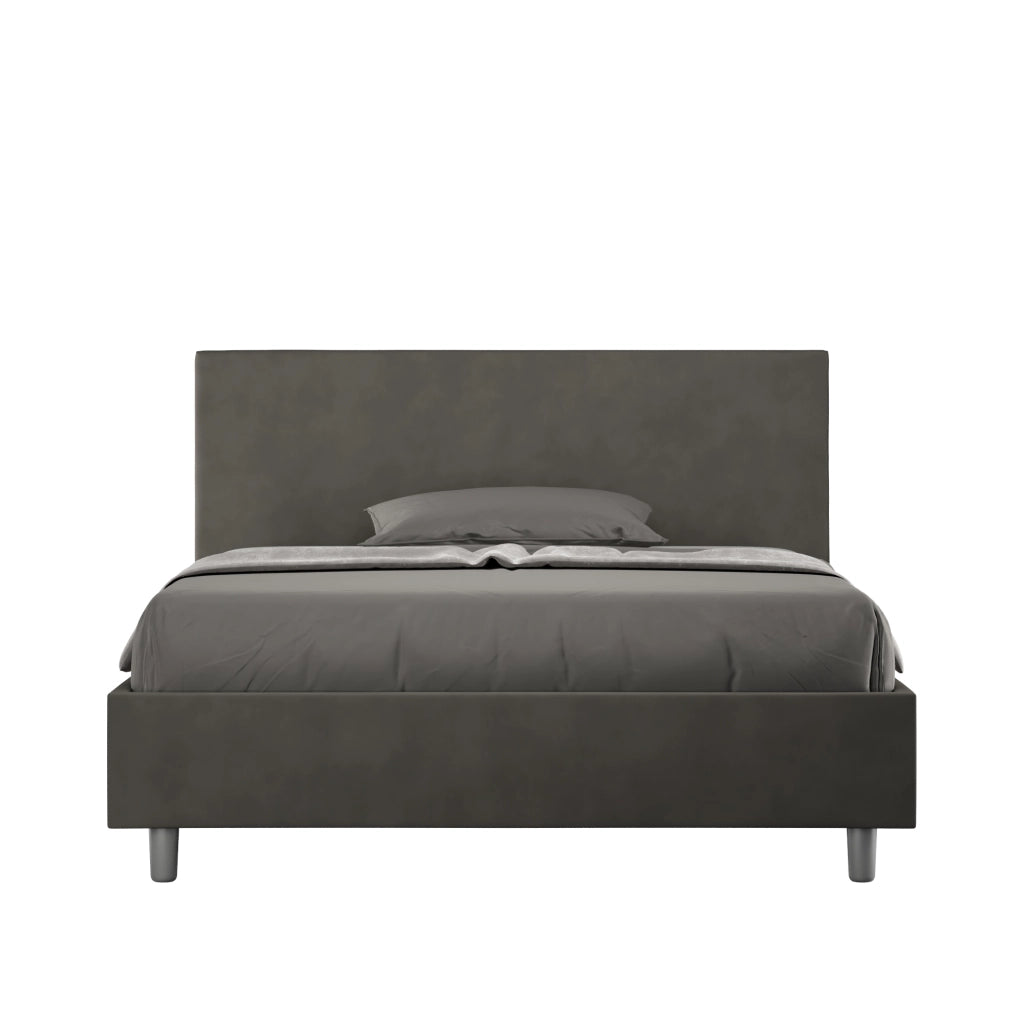 BS COM Letto una piazza e mezza con rete imbottito 130x210 microfibra grigio