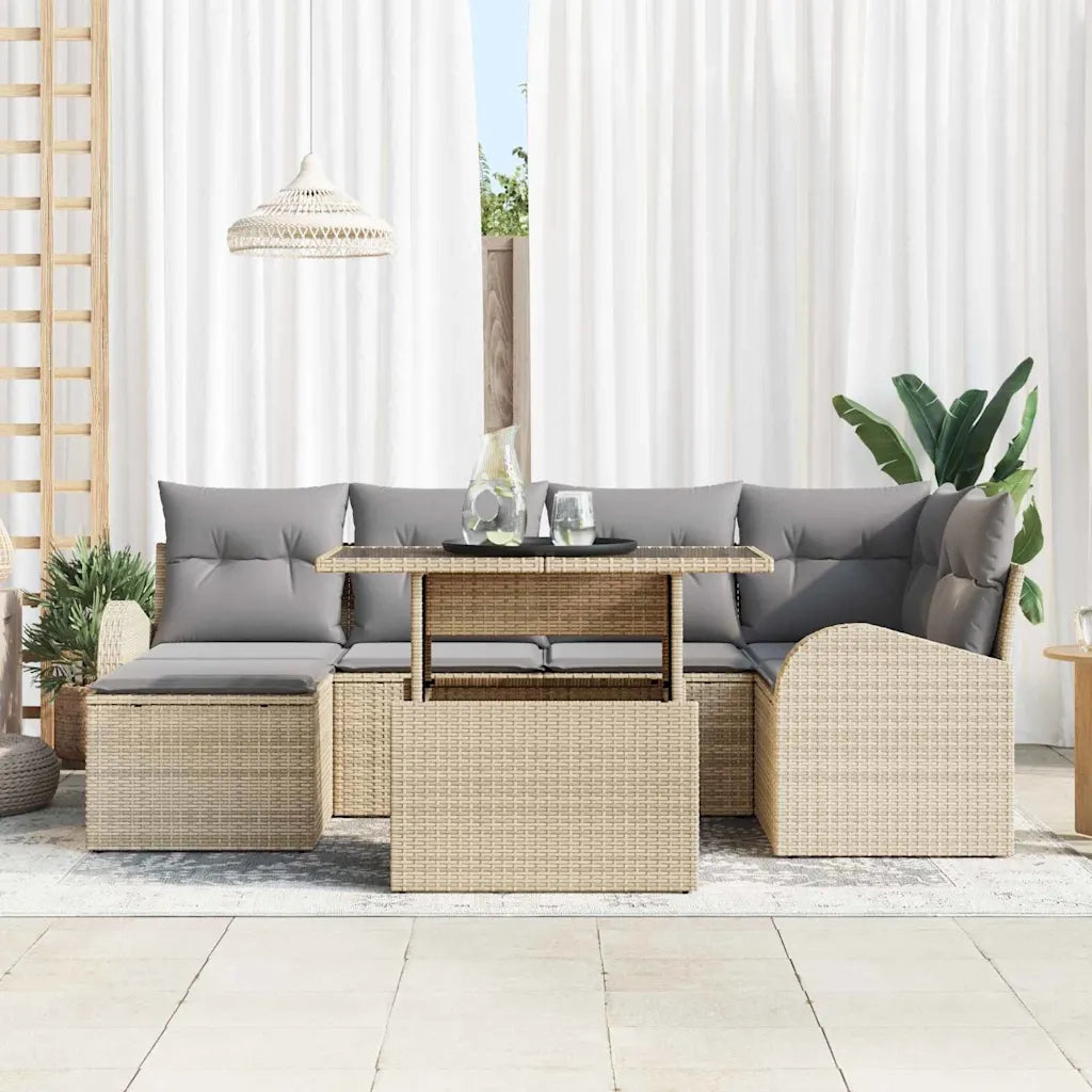 Set Divano da Giardino con cuscino 7 pcs beige e grigio chiaro 3348676