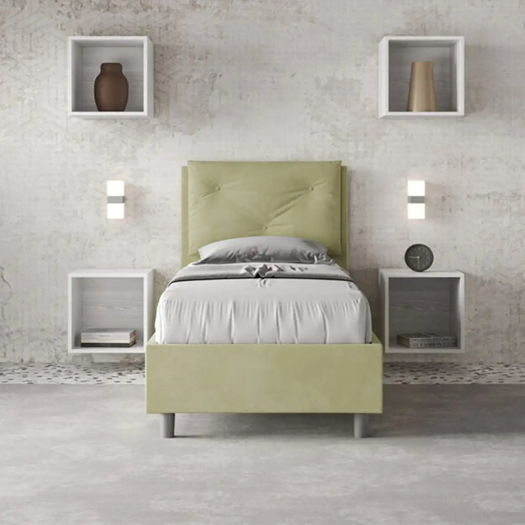 Letto singolo senza rete imbottito 80x200 microfibra tè verde Appia