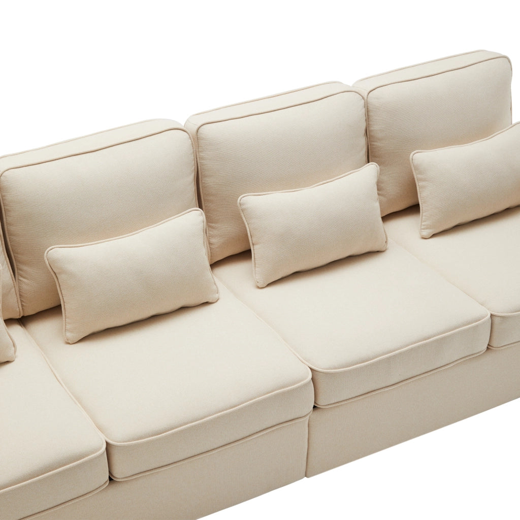 Sofa 4 posti moderno in lino - Zephmum- Con tasche braccioli e 4 cuscini