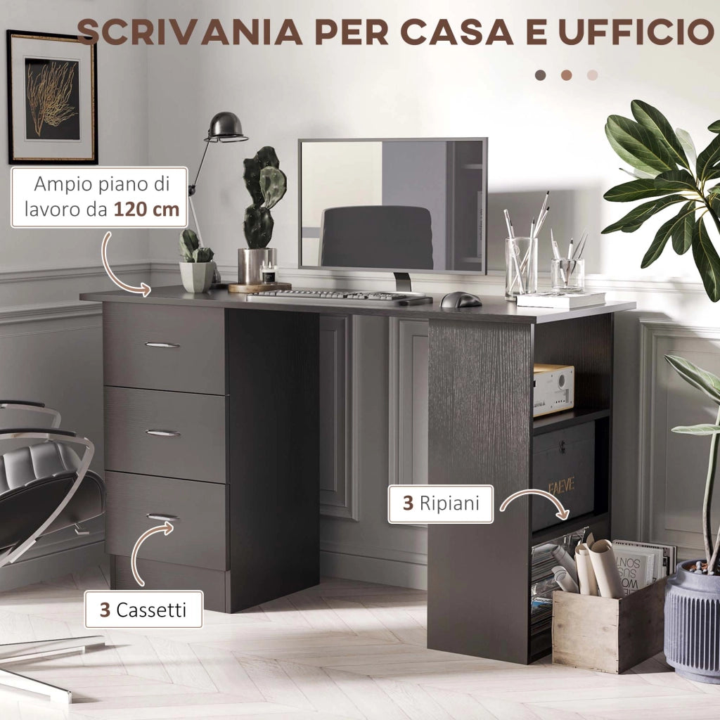 Scrivania per Computer con Cassetti e Ripiani ¨C Xylo ¨C Legno MDF Nero 120x49x72 cm