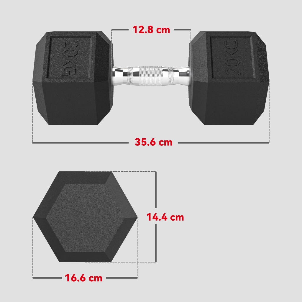 Manubrio Esagonale 20kg ¨C Minimal ¨C Acciaio e Gomma Nero