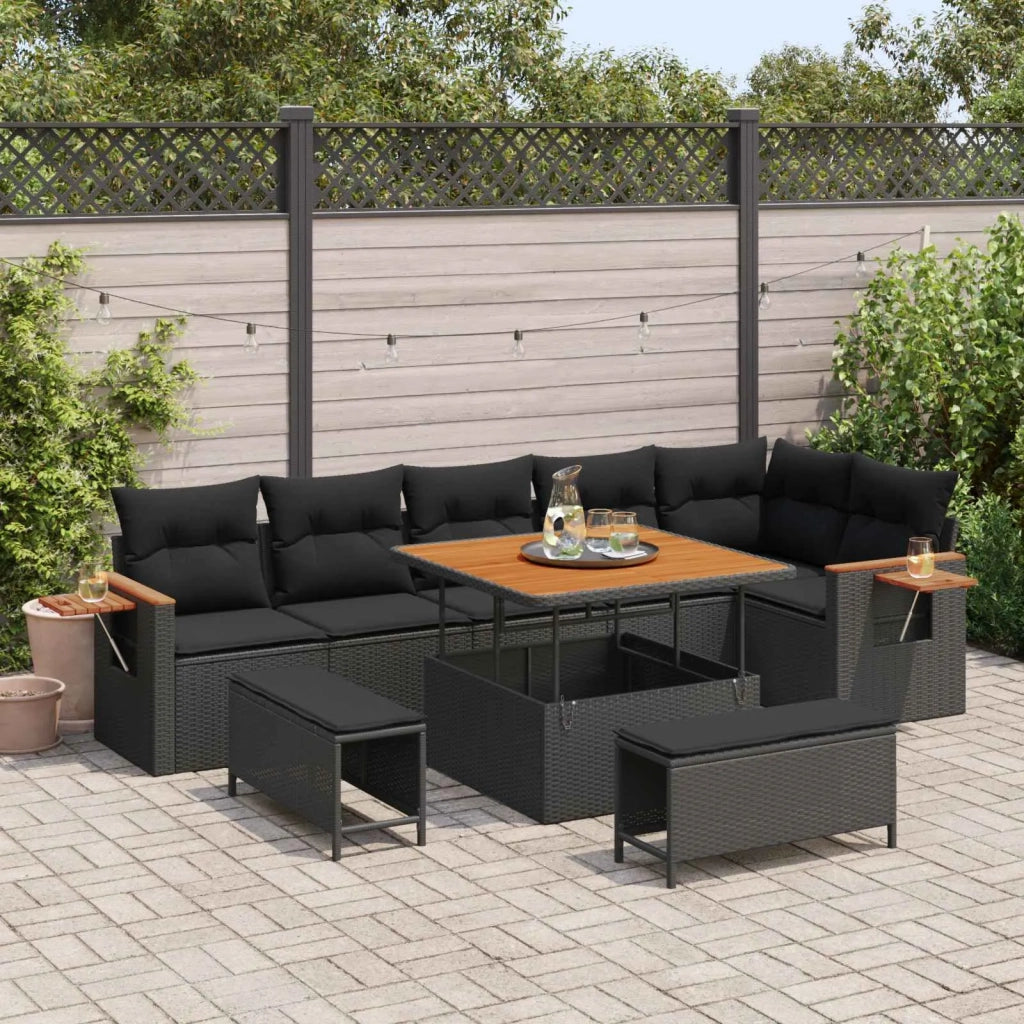 Set Divano da Giardino con cuscino 9 pcs Nero 3363184