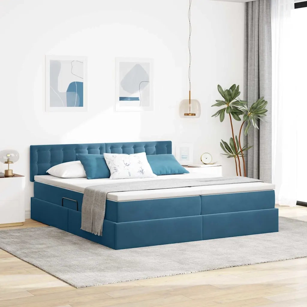 Letto con Contenitore con materasso Blu Scuro 100 x 200 cm