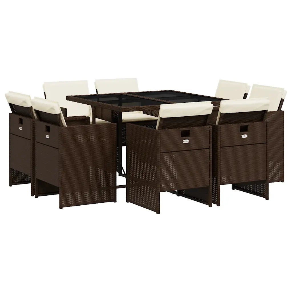 Set da Pranzo da Giardino 9pz con Cuscini Marrone in Polyrattan 3210657
