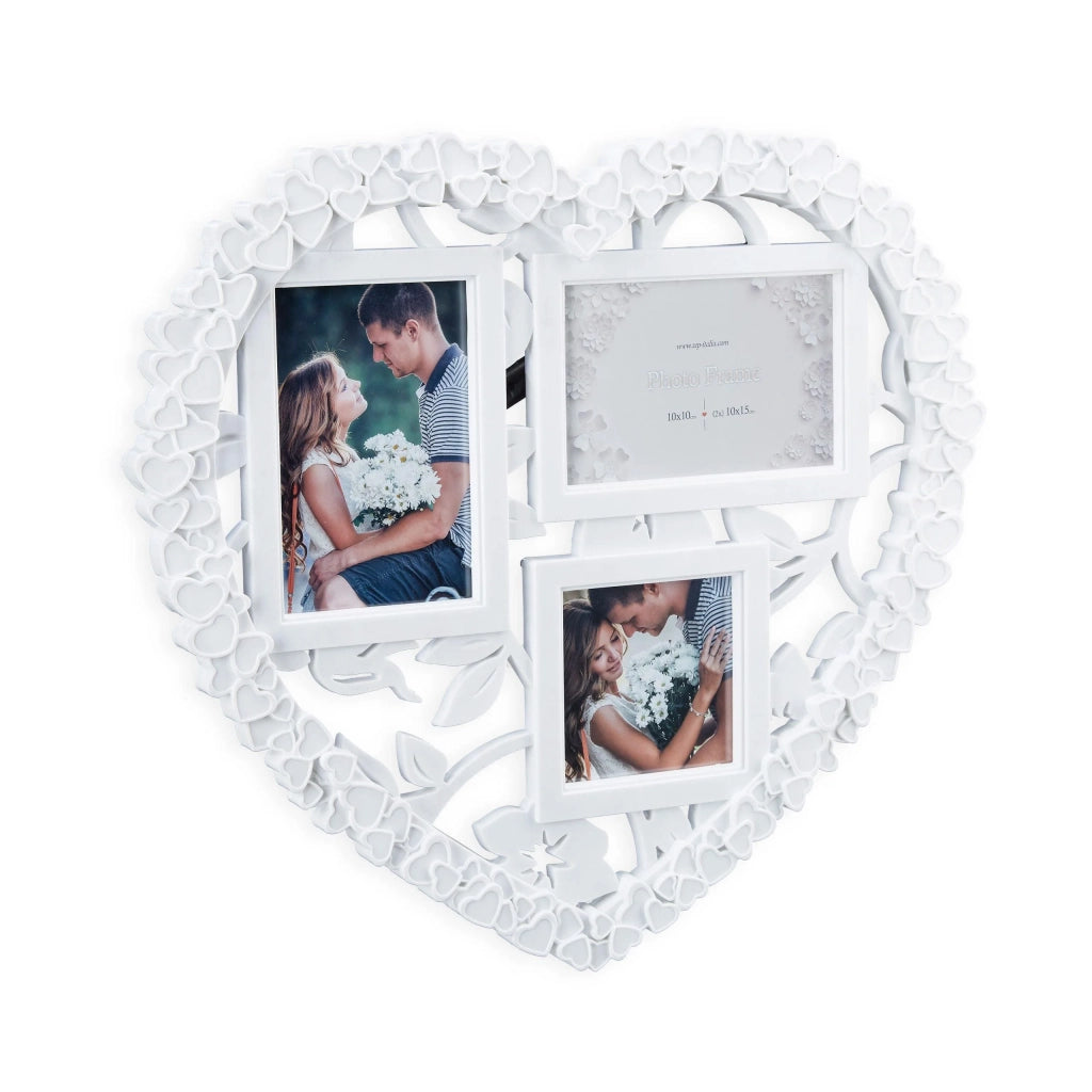 Cornice per foto di matrimonio 3 foto parete galleria cornice da parete a forma di cuore bianco 13_0000596